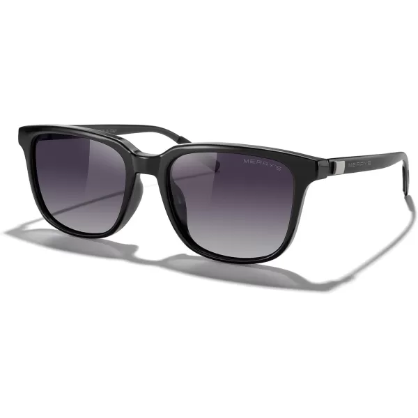 MERRYS Unisex Rectangle Polarized Sunglasses Vintage Sun Glasses For MenWomen Aluminum LegsBlack FrameBlack Gradient LensBlack Temples