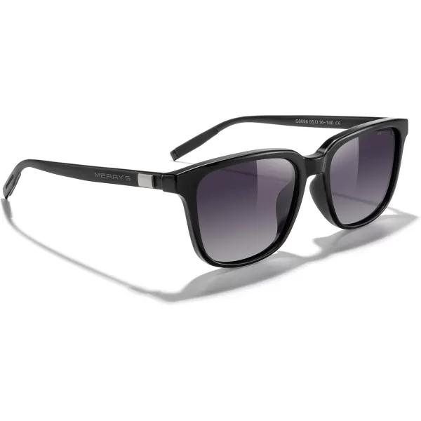 MERRYS Unisex Rectangle Polarized Sunglasses Vintage Sun Glasses For MenWomen Aluminum LegsBlack FrameBlack Gradient LensBlack Temples