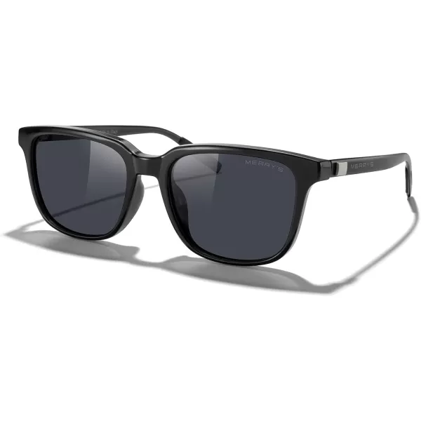 MERRYS Unisex Rectangle Polarized Sunglasses Vintage Sun Glasses For MenWomen Aluminum LegsBlack FrameBlack LensBlack Temples