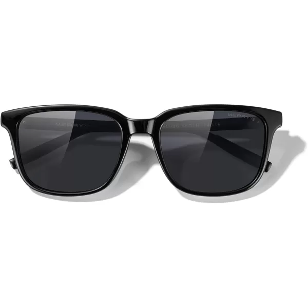 MERRYS Unisex Rectangle Polarized Sunglasses Vintage Sun Glasses For MenWomen Aluminum LegsBlack FrameBlack LensBlack Temples