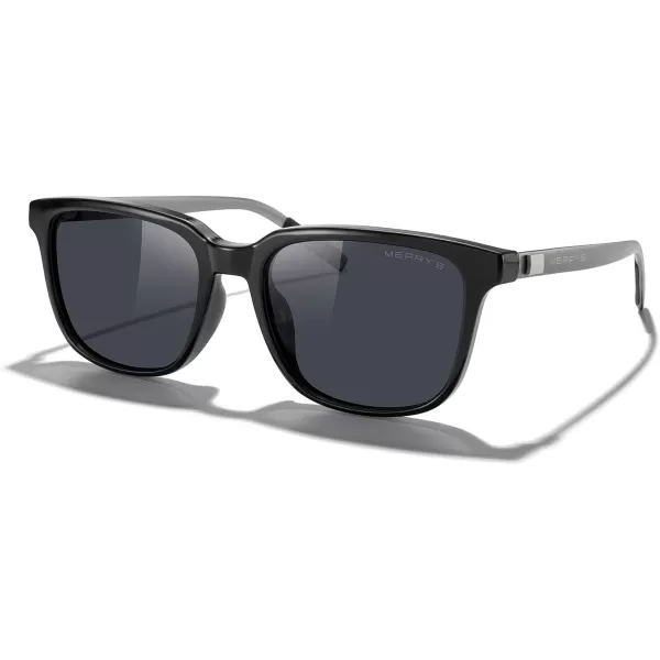 MERRYS Unisex Rectangle Polarized Sunglasses Vintage Sun Glasses For MenWomen Aluminum LegsBlack FrameBlack LensGray Temples