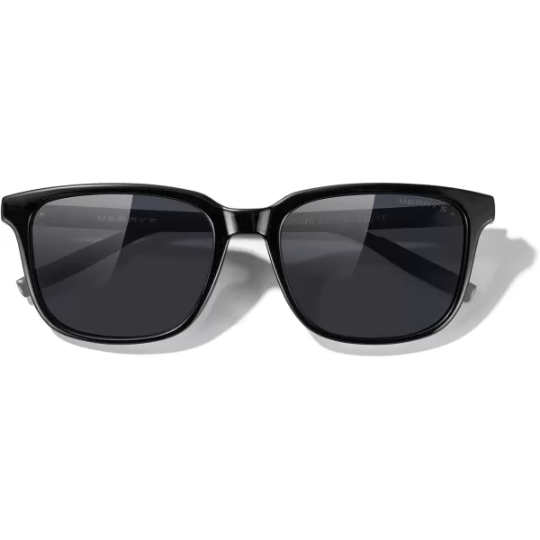 MERRYS Unisex Rectangle Polarized Sunglasses Vintage Sun Glasses For MenWomen Aluminum LegsBlack FrameBlack LensGray Temples