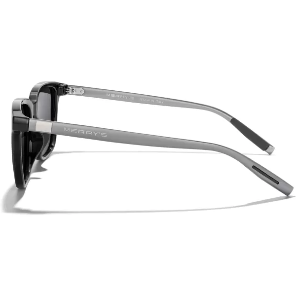 MERRYS Unisex Rectangle Polarized Sunglasses Vintage Sun Glasses For MenWomen Aluminum LegsBlack FrameBlack LensGray Temples