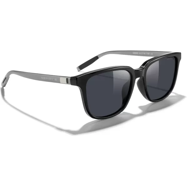 MERRYS Unisex Rectangle Polarized Sunglasses Vintage Sun Glasses For MenWomen Aluminum LegsBlack FrameBlack LensGray Temples