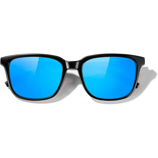 MERRYS Unisex Rectangle Polarized Sunglasses Vintage Sun Glasses For MenWomen Aluminum LegsBlack FrameBlue Mirror LensBlack Temples