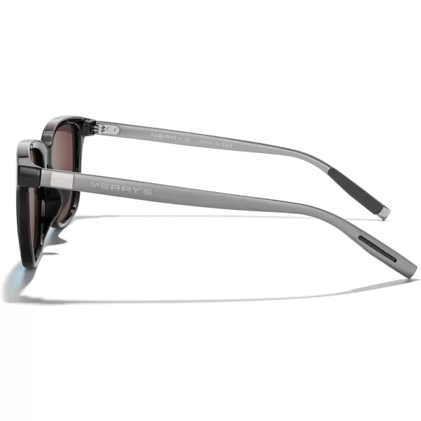 MERRYS Unisex Rectangle Polarized Sunglasses Vintage Sun Glasses For MenWomen Aluminum LegsBlack FrameBlue Mirror LensGray Temples