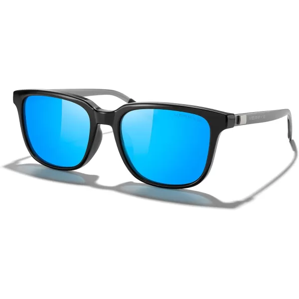 MERRYS Unisex Rectangle Polarized Sunglasses Vintage Sun Glasses For MenWomen Aluminum LegsBlack FrameBlue Mirror LensGray Temples
