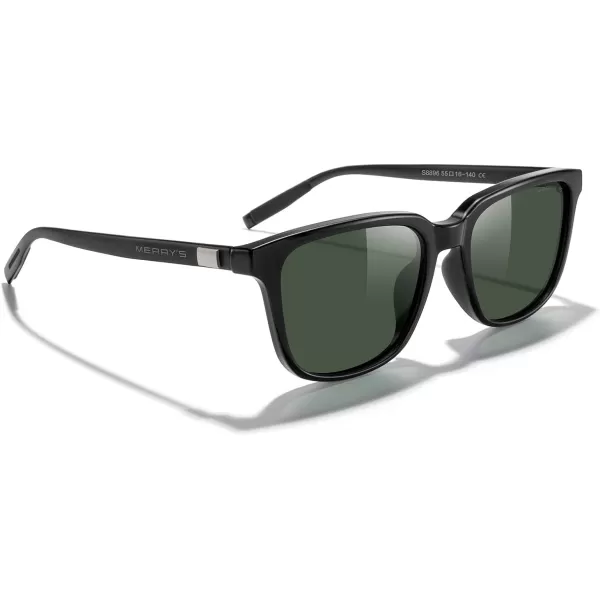 MERRYS Unisex Rectangle Polarized Sunglasses Vintage Sun Glasses For MenWomen Aluminum LegsBlack FrameG15 LensBlack Temples