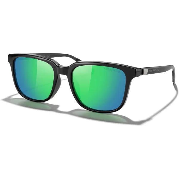 MERRYS Unisex Rectangle Polarized Sunglasses Vintage Sun Glasses For MenWomen Aluminum LegsBlack FrameGreen Mirror LensBlack Temples