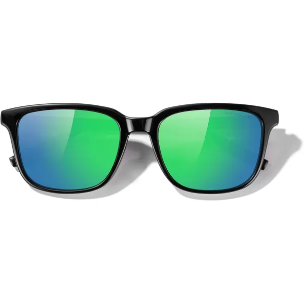 MERRYS Unisex Rectangle Polarized Sunglasses Vintage Sun Glasses For MenWomen Aluminum LegsBlack FrameGreen Mirror LensBlack Temples