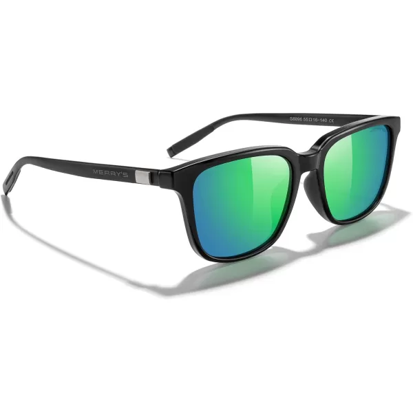 MERRYS Unisex Rectangle Polarized Sunglasses Vintage Sun Glasses For MenWomen Aluminum LegsBlack FrameGreen Mirror LensBlack Temples
