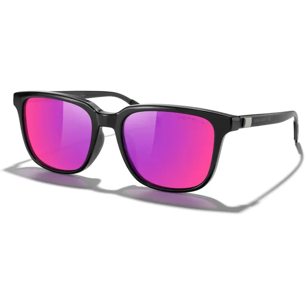 MERRYS Unisex Rectangle Polarized Sunglasses Vintage Sun Glasses For MenWomen Aluminum LegsBlack FramePurple Mirror LensBlack Temples