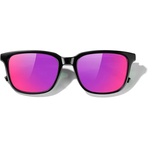 MERRYS Unisex Rectangle Polarized Sunglasses Vintage Sun Glasses For MenWomen Aluminum LegsBlack FramePurple Mirror LensBlack Temples