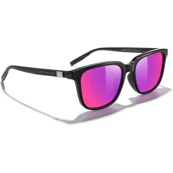 MERRYS Unisex Rectangle Polarized Sunglasses Vintage Sun Glasses For MenWomen Aluminum LegsBlack FramePurple Mirror LensBlack Temples