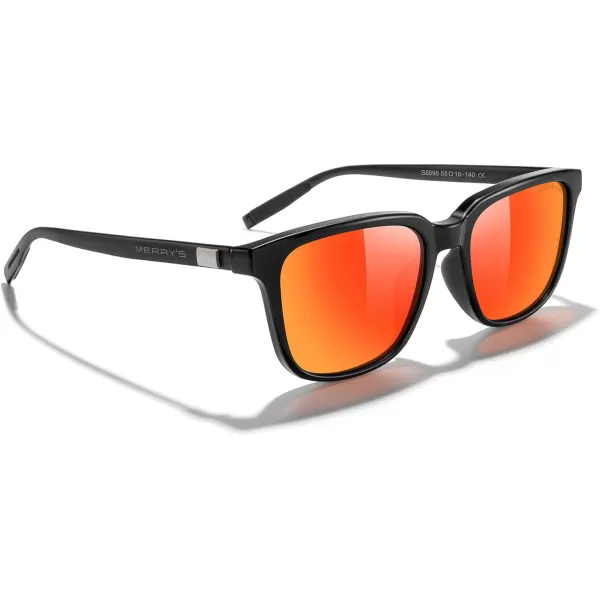 MERRYS Unisex Rectangle Polarized Sunglasses Vintage Sun Glasses For MenWomen Aluminum LegsBlack FrameRed Mirror LensBlack Temples