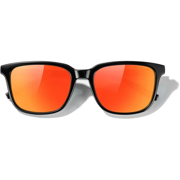 MERRYS Unisex Rectangle Polarized Sunglasses Vintage Sun Glasses For MenWomen Aluminum LegsBlack FrameRed Mirror LensBlack Temples