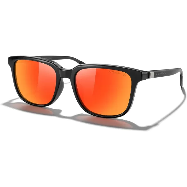 MERRYS Unisex Rectangle Polarized Sunglasses Vintage Sun Glasses For MenWomen Aluminum LegsBlack FrameRed Mirror LensBlack Temples