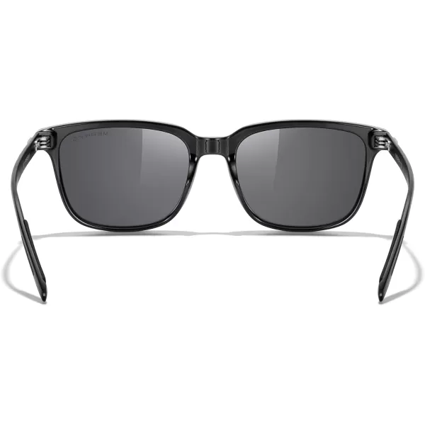 MERRYS Unisex Rectangle Polarized Sunglasses Vintage Sun Glasses For MenWomen Aluminum LegsBlack FrameSilver Mirror LensBlack Temples