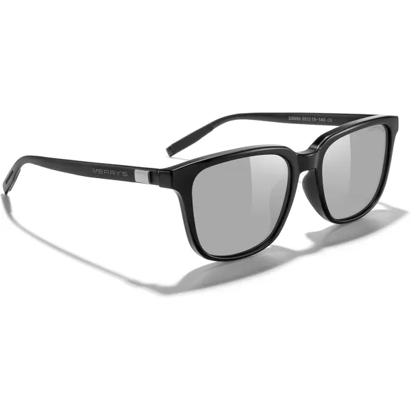MERRYS Unisex Rectangle Polarized Sunglasses Vintage Sun Glasses For MenWomen Aluminum LegsBlack FrameSilver Mirror LensBlack Temples
