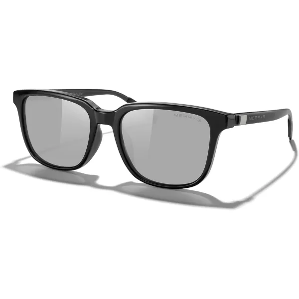 MERRYS Unisex Rectangle Polarized Sunglasses Vintage Sun Glasses For MenWomen Aluminum LegsBlack FrameSilver Mirror LensBlack Temples