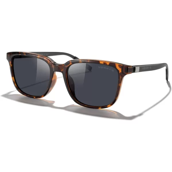 MERRYS Unisex Rectangle Polarized Sunglasses Vintage Sun Glasses For MenWomen Aluminum LegsLeopard FrameBlack LensBlack Temples