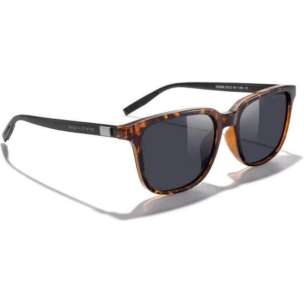 MERRYS Unisex Rectangle Polarized Sunglasses Vintage Sun Glasses For MenWomen Aluminum LegsLeopard FrameBlack LensBlack Temples