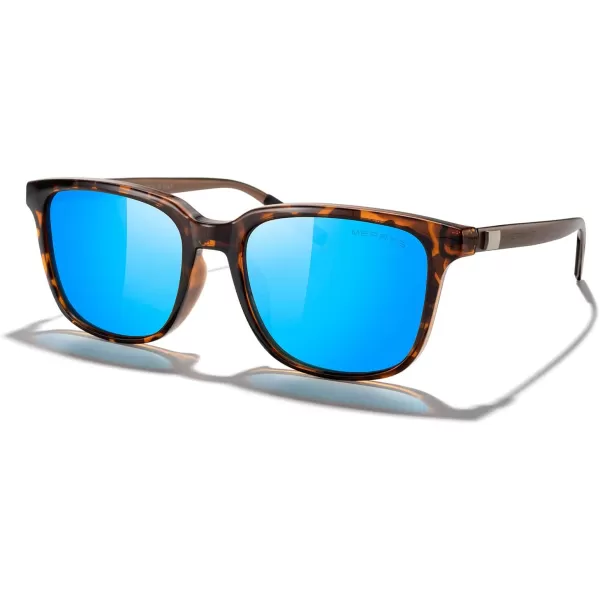 MERRYS Unisex Rectangle Polarized Sunglasses Vintage Sun Glasses For MenWomen Aluminum LegsLeopard FrameBlue Mirror LensBrown Temples