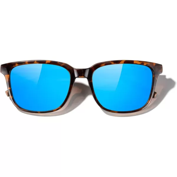 MERRYS Unisex Rectangle Polarized Sunglasses Vintage Sun Glasses For MenWomen Aluminum LegsLeopard FrameBlue Mirror LensBrown Temples