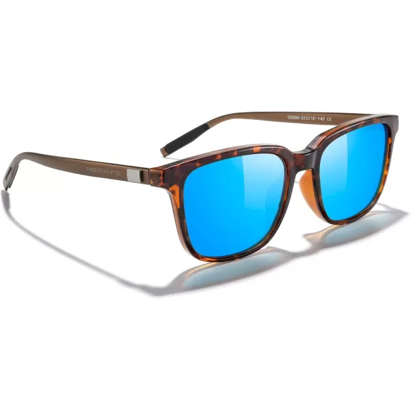 MERRYS Unisex Rectangle Polarized Sunglasses Vintage Sun Glasses For MenWomen Aluminum LegsLeopard FrameBlue Mirror LensBrown Temples