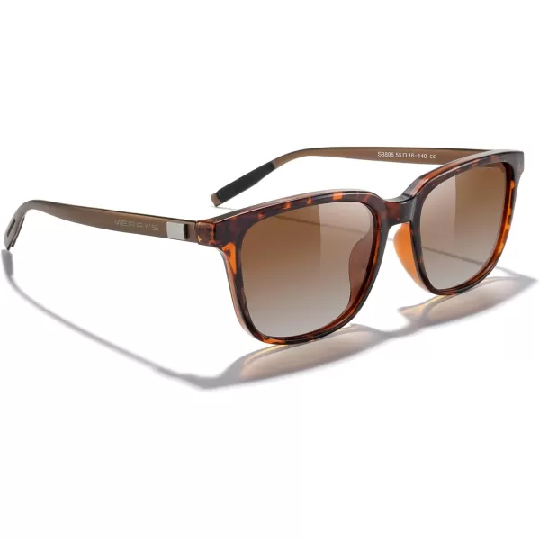 MERRYS Unisex Rectangle Polarized Sunglasses Vintage Sun Glasses For MenWomen Aluminum LegsLeopard FrameBrown Gradient LensBrown Temples