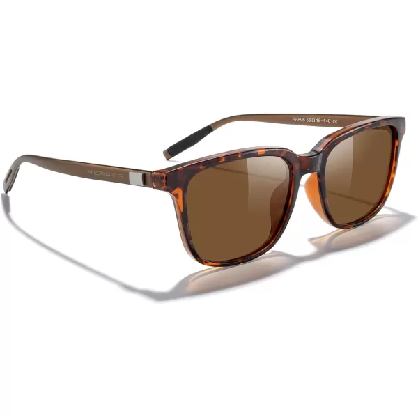 MERRYS Unisex Rectangle Polarized Sunglasses Vintage Sun Glasses For MenWomen Aluminum LegsLeopard FrameBrown LensBrown Temples