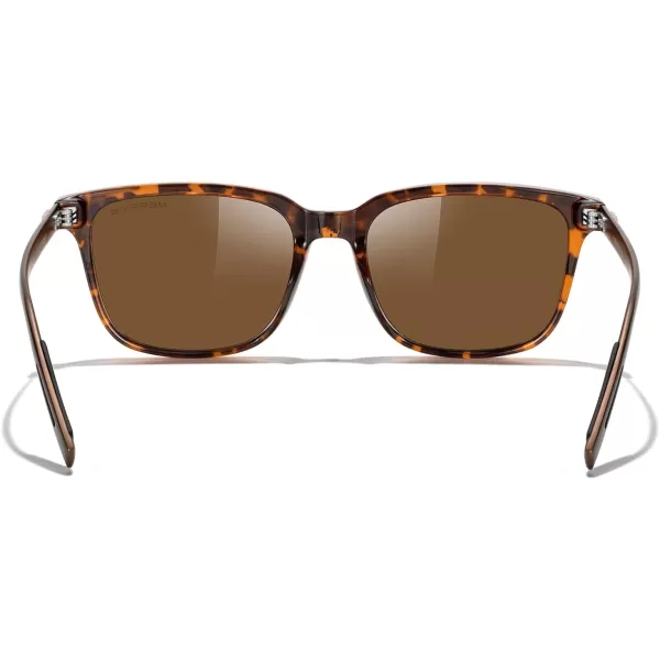 MERRYS Unisex Rectangle Polarized Sunglasses Vintage Sun Glasses For MenWomen Aluminum LegsLeopard FrameBrown LensBrown Temples