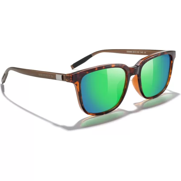 MERRYS Unisex Rectangle Polarized Sunglasses Vintage Sun Glasses For MenWomen Aluminum LegsLeopard FrameGreen Mirror LensBrown Temples