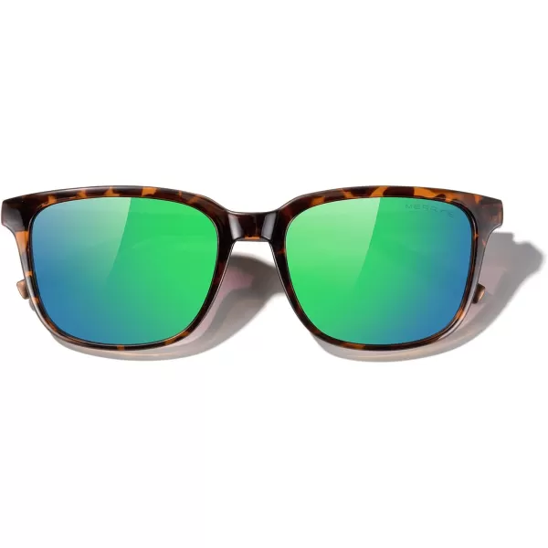 MERRYS Unisex Rectangle Polarized Sunglasses Vintage Sun Glasses For MenWomen Aluminum LegsLeopard FrameGreen Mirror LensBrown Temples