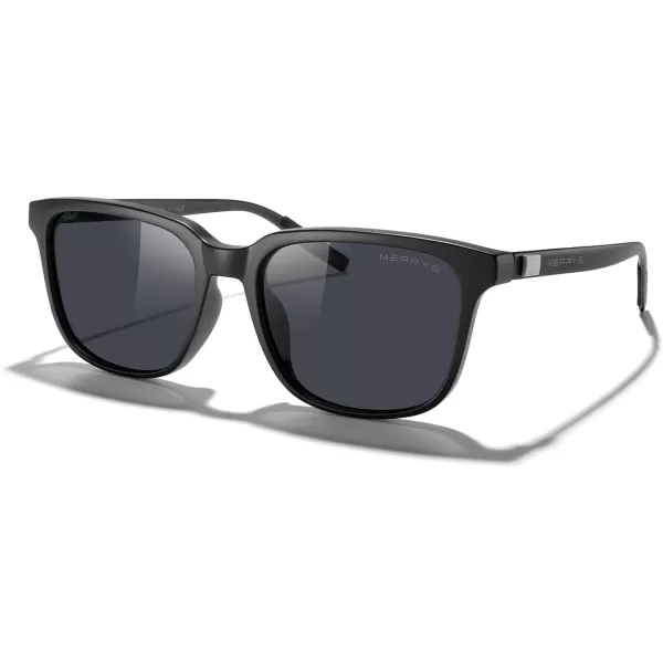 MERRYS Unisex Rectangle Polarized Sunglasses Vintage Sun Glasses For MenWomen Aluminum LegsMatte Black FrameBlack LensBlack Temples