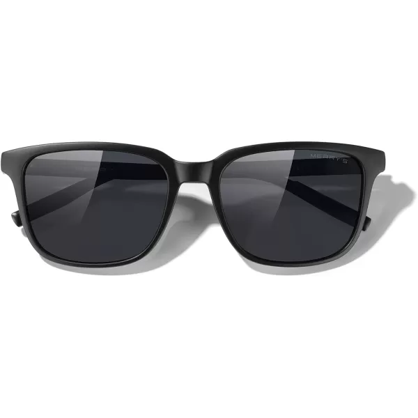 MERRYS Unisex Rectangle Polarized Sunglasses Vintage Sun Glasses For MenWomen Aluminum LegsMatte Black FrameBlack LensBlack Temples