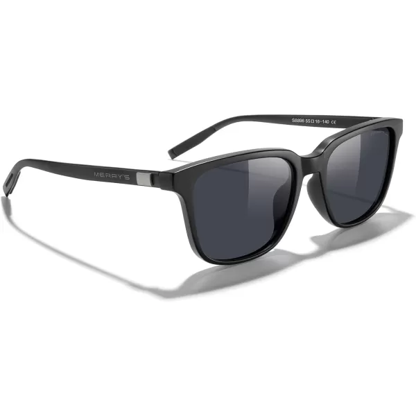 MERRYS Unisex Rectangle Polarized Sunglasses Vintage Sun Glasses For MenWomen Aluminum LegsMatte Black FrameBlack LensBlack Temples
