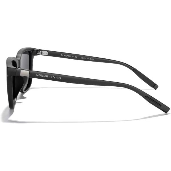 MERRYS Unisex Rectangle Polarized Sunglasses Vintage Sun Glasses For MenWomen Aluminum LegsMatte Black FrameBlack LensBlack Temples