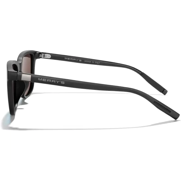 MERRYS Unisex Rectangle Polarized Sunglasses Vintage Sun Glasses For MenWomen Aluminum LegsMatte Black FrameBlue Mirror LensBlack Temples