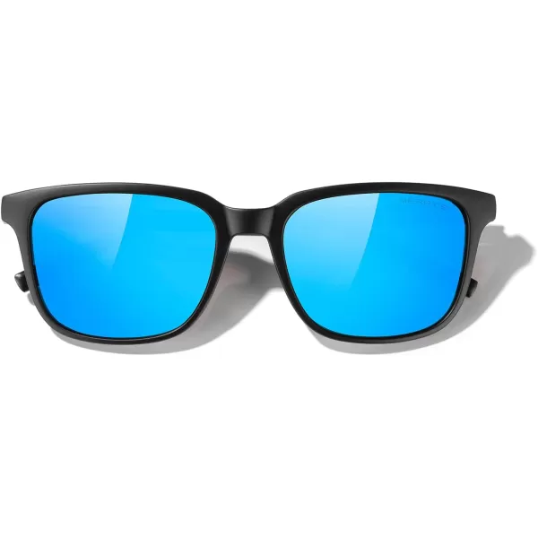 MERRYS Unisex Rectangle Polarized Sunglasses Vintage Sun Glasses For MenWomen Aluminum LegsMatte Black FrameBlue Mirror LensBlack Temples