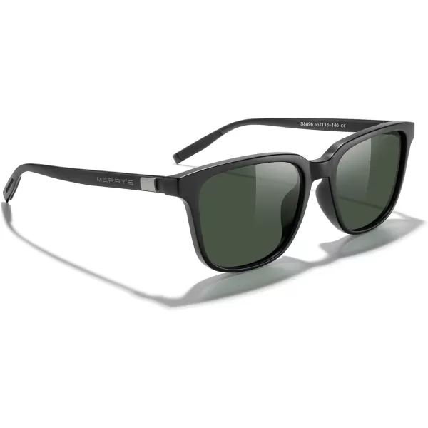 MERRYS Unisex Rectangle Polarized Sunglasses Vintage Sun Glasses For MenWomen Aluminum LegsMatte Black FrameG15 LensBlack Temples