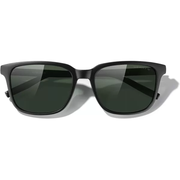 MERRYS Unisex Rectangle Polarized Sunglasses Vintage Sun Glasses For MenWomen Aluminum LegsMatte Black FrameG15 LensBlack Temples