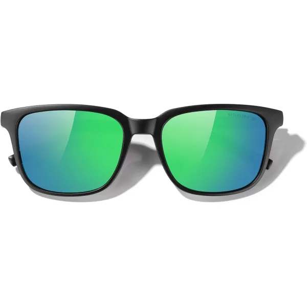 MERRYS Unisex Rectangle Polarized Sunglasses Vintage Sun Glasses For MenWomen Aluminum LegsMatte Black FrameGreen Mirror LensBlack Temples