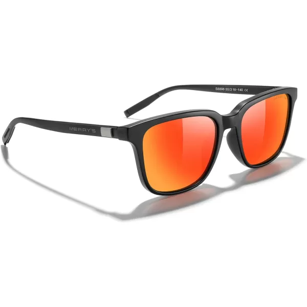 MERRYS Unisex Rectangle Polarized Sunglasses Vintage Sun Glasses For MenWomen Aluminum LegsMatte Black FrameRed Mirror LensBlack Temples