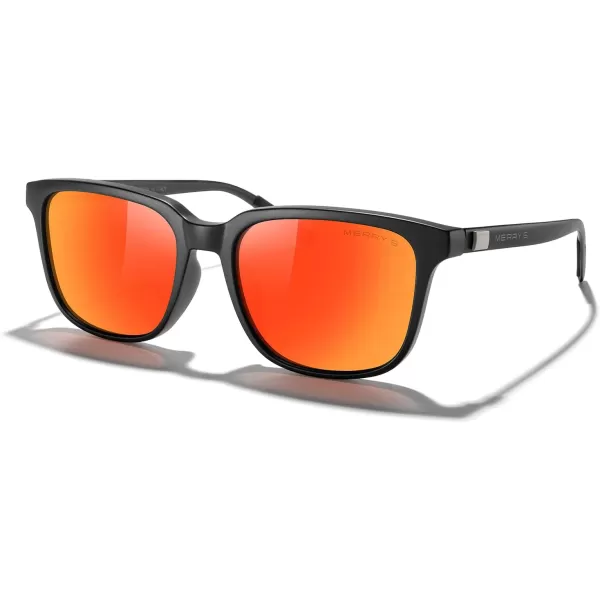 MERRYS Unisex Rectangle Polarized Sunglasses Vintage Sun Glasses For MenWomen Aluminum LegsMatte Black FrameRed Mirror LensBlack Temples