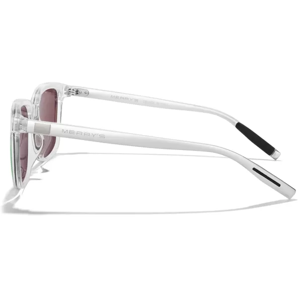 MERRYS Unisex Rectangle Polarized Sunglasses Vintage Sun Glasses For MenWomen Aluminum LegsTransparent FrameGreen Mirror LensSilver Temples