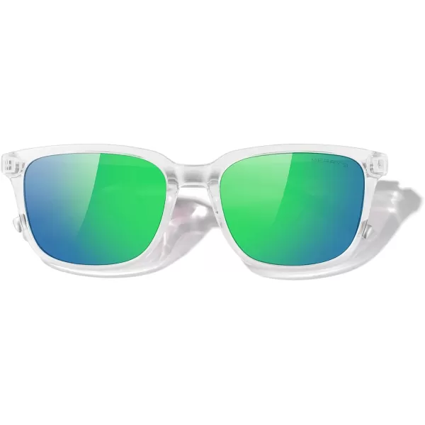 MERRYS Unisex Rectangle Polarized Sunglasses Vintage Sun Glasses For MenWomen Aluminum LegsTransparent FrameGreen Mirror LensSilver Temples