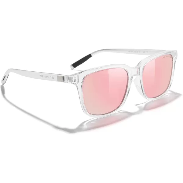 MERRYS Unisex Rectangle Polarized Sunglasses Vintage Sun Glasses For MenWomen Aluminum LegsTransparent FramePink Mirror LensSilver Temples