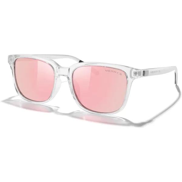 MERRYS Unisex Rectangle Polarized Sunglasses Vintage Sun Glasses For MenWomen Aluminum LegsTransparent FramePink Mirror LensSilver Temples