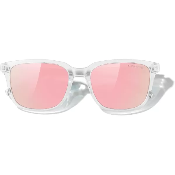 MERRYS Unisex Rectangle Polarized Sunglasses Vintage Sun Glasses For MenWomen Aluminum LegsTransparent FramePink Mirror LensSilver Temples